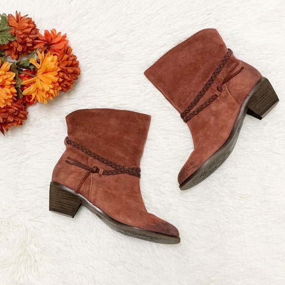 Anthropologie Latigo Dosha Suede Booties in Rust Size 7.5 - Picture 2 of 10